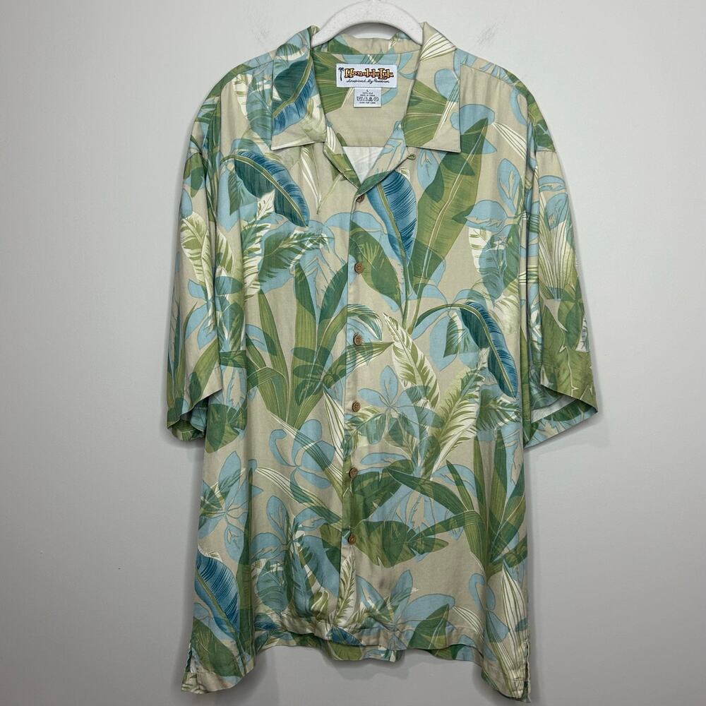 Honolulu Lulu Silk Hawaii Button Down Shirt Size L 100% Silk Tropical Summer